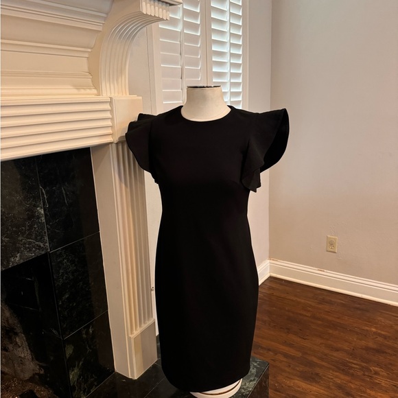 Calvin Klein ruffle shoulder,Very black great shape midi dress, wore once - Picture 3 of 9